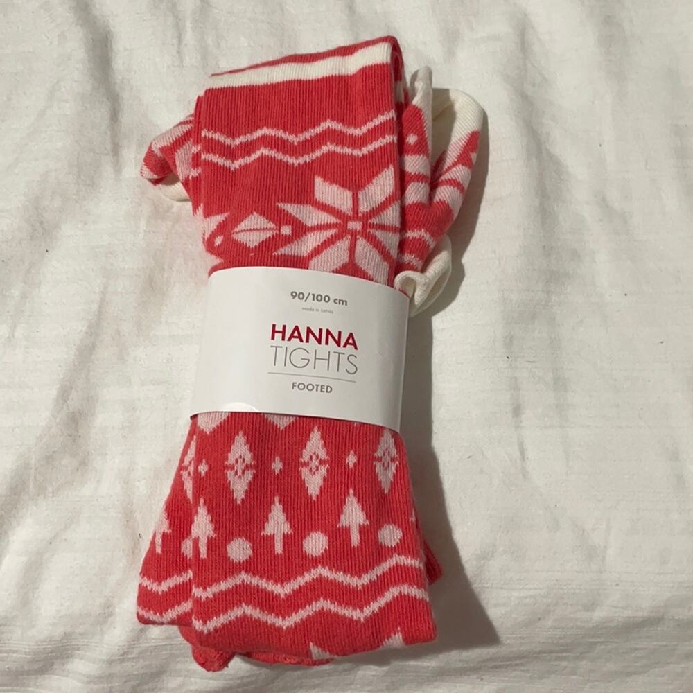 Hanna Andersson 90-100 (3-4) coral cream tights NWT pattern mismatched matched